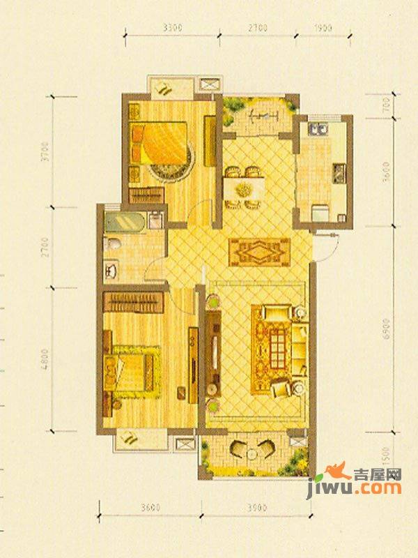 恒盛泰晤士印象2室2厅1卫97㎡户型图