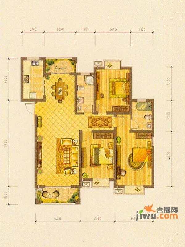 恒盛泰晤士印象3室2厅2卫129㎡户型图