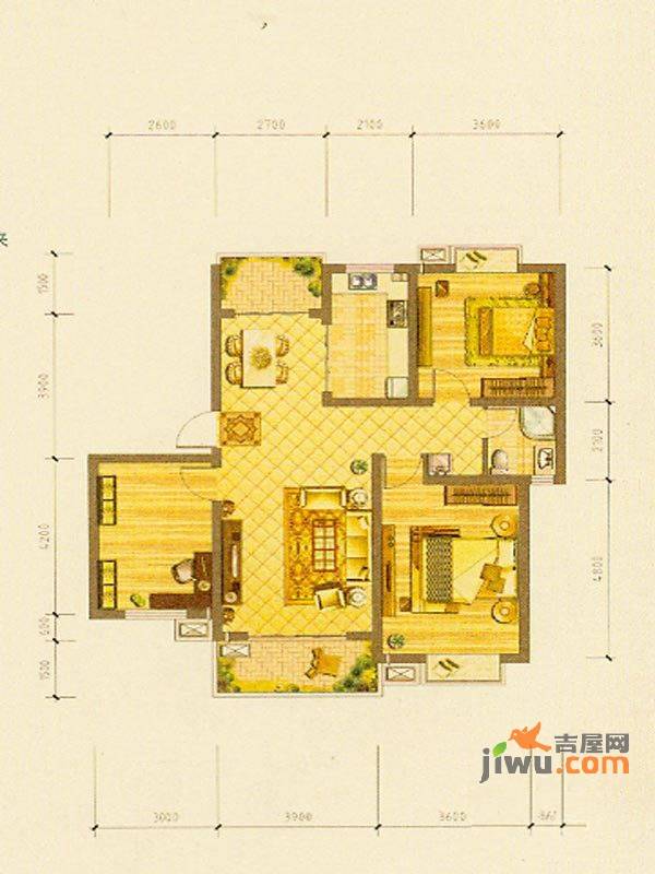 恒盛泰晤士印象3室2厅1卫108㎡户型图