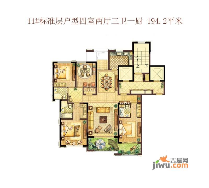 万濠华府4室2厅3卫194.2㎡户型图