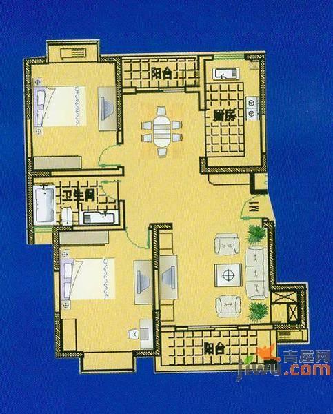 华德名人世家2室2厅1卫106㎡户型图