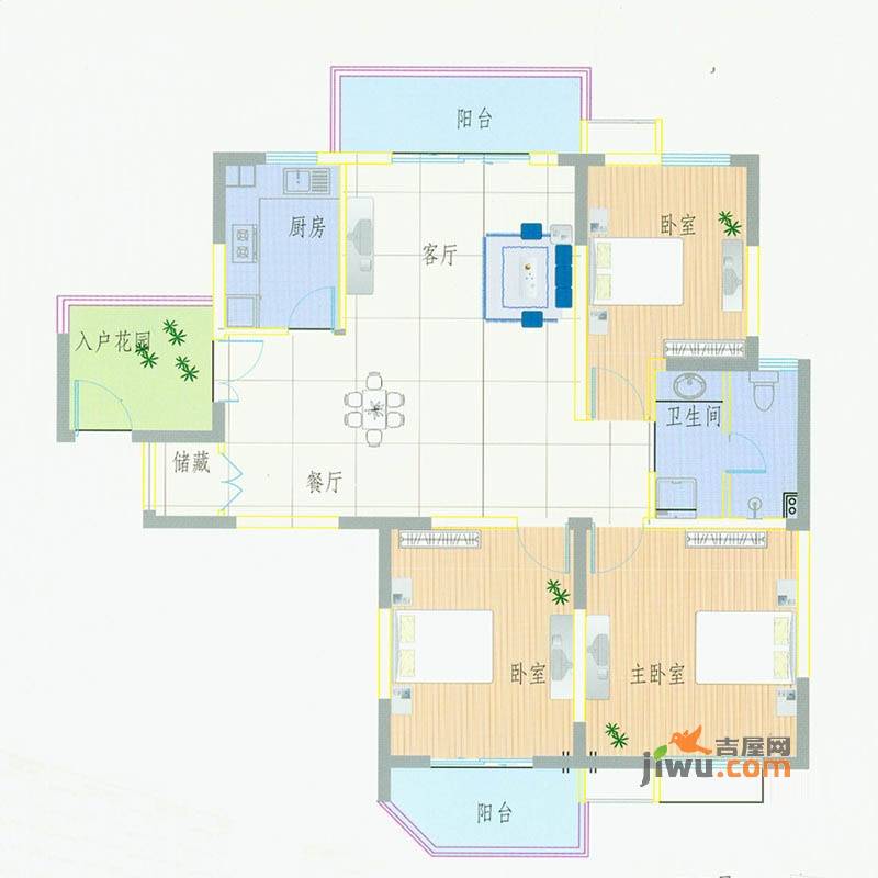 新华城市家园3室2厅1卫126.9㎡户型图