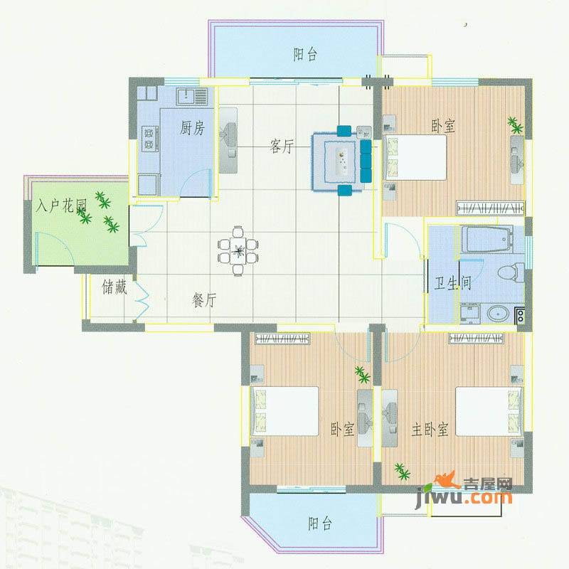 新华城市家园3室2厅1卫130.9㎡户型图