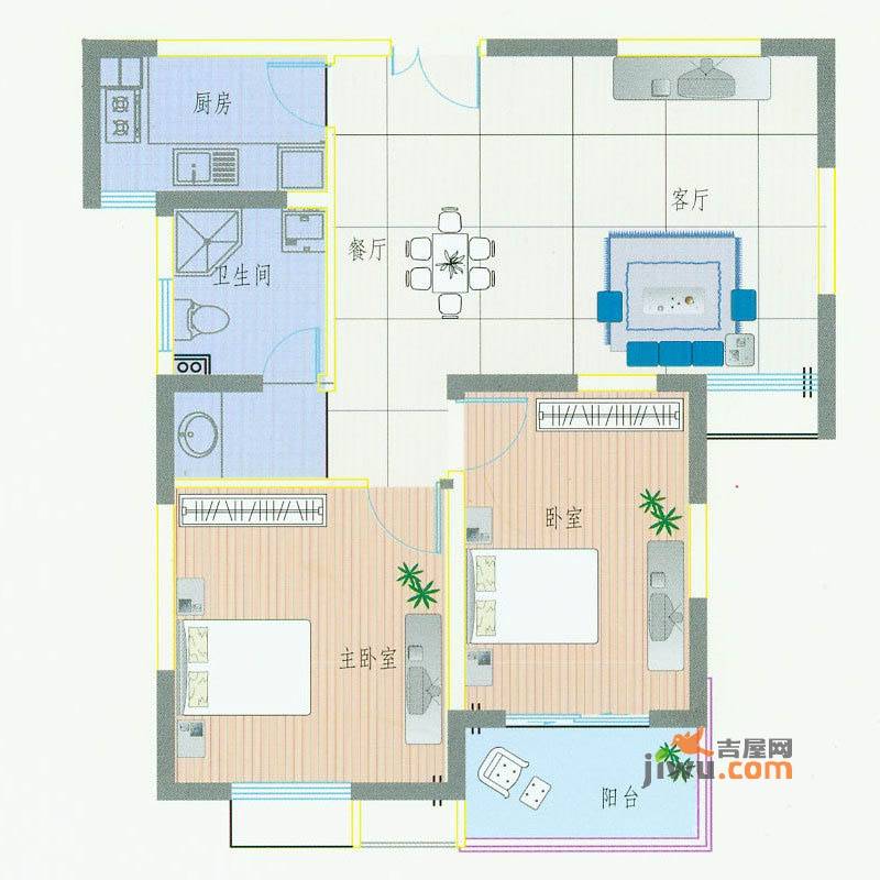 新华城市家园2室2厅2卫85.4㎡户型图