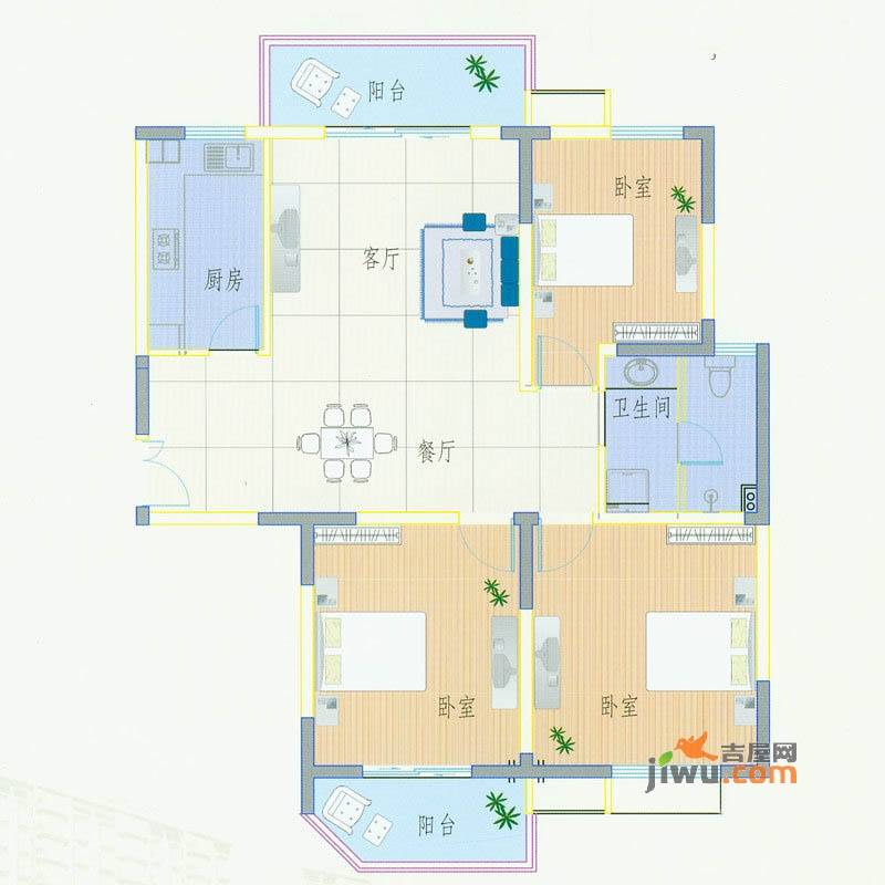 新华城市家园3室2厅1卫124.8㎡户型图