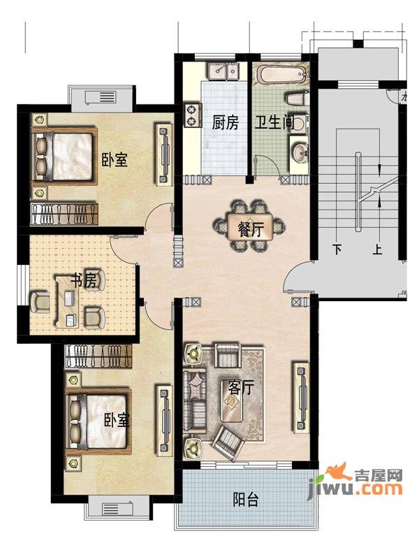 福宇凤凰华庭3室2厅1卫114㎡户型图