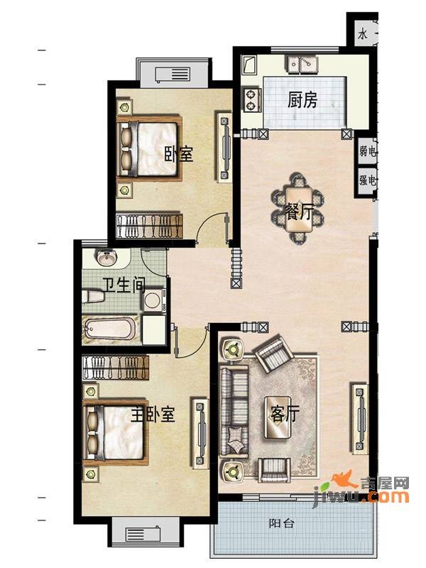 福宇凤凰华庭2室2厅1卫106㎡户型图