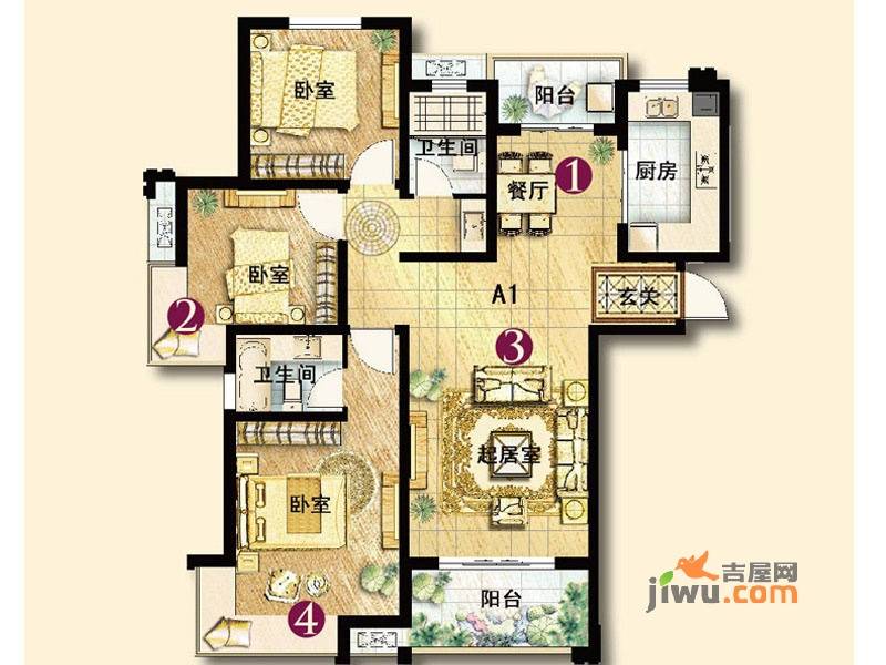 保利香槟国际3室2厅2卫130㎡户型图