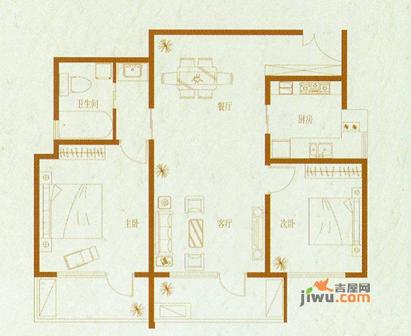 晏园凤凰汇2室2厅1卫96㎡户型图