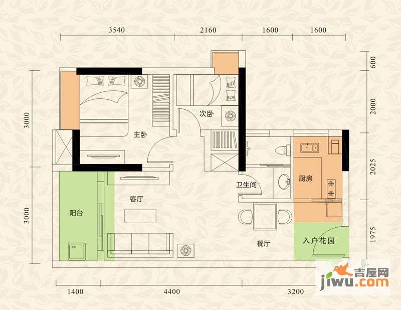 旭日印象3室2厅1卫46.5㎡户型图