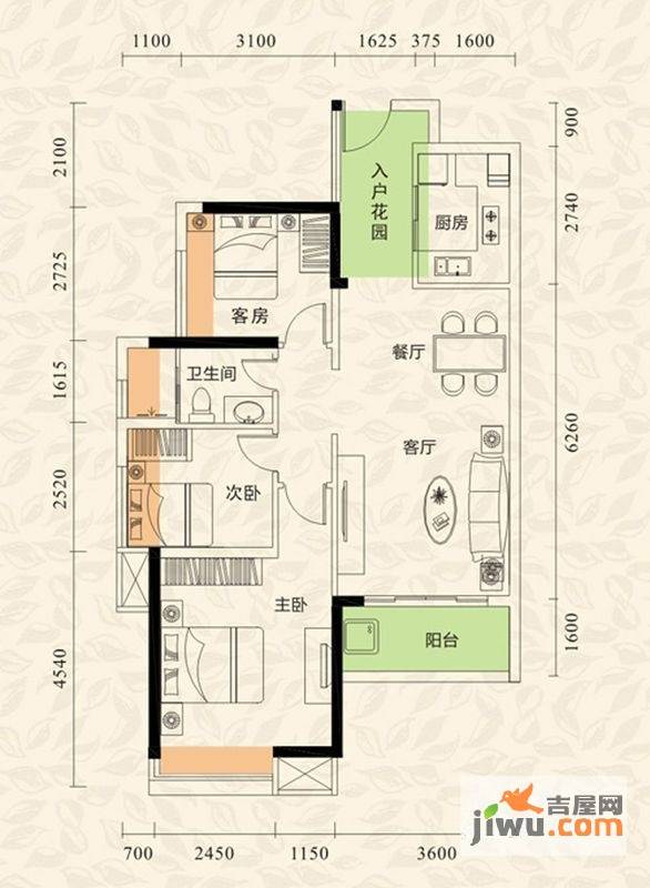 旭日印象4室2厅1卫88.7㎡户型图