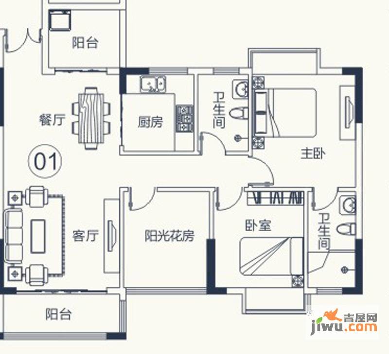 怡泰雅苑2室2厅2卫96.2㎡户型图