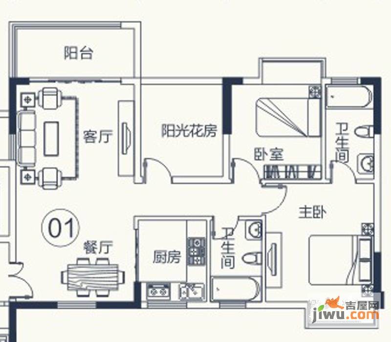 怡泰雅苑2室2厅2卫90㎡户型图