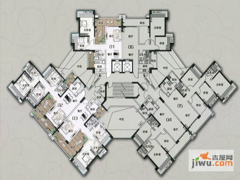 雅居乐御龙山v型01-06室户型2室2厅1卫1厨