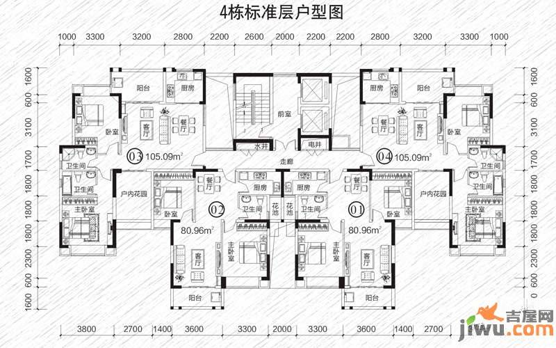 龙凤春晓2室2厅2卫105.1㎡户型图