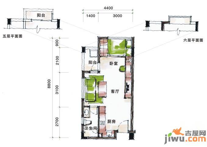 乾城美景1室1厅1卫40.7㎡户型图