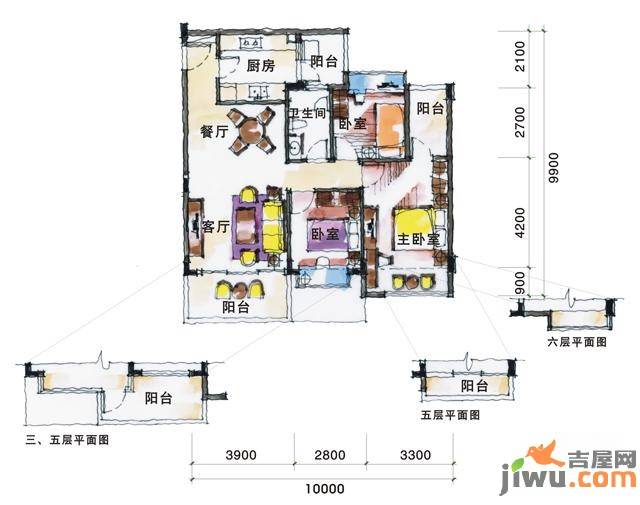 乾城美景4室2厅1卫92.2㎡户型图