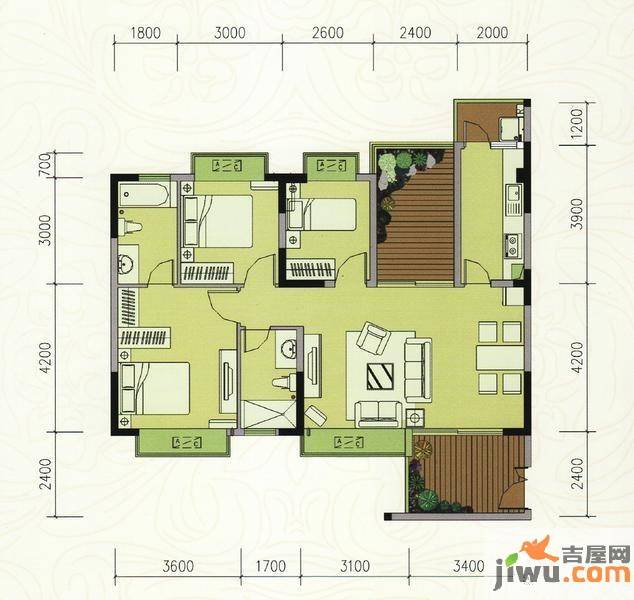 巴厘晓筑3室2厅2卫106㎡户型图