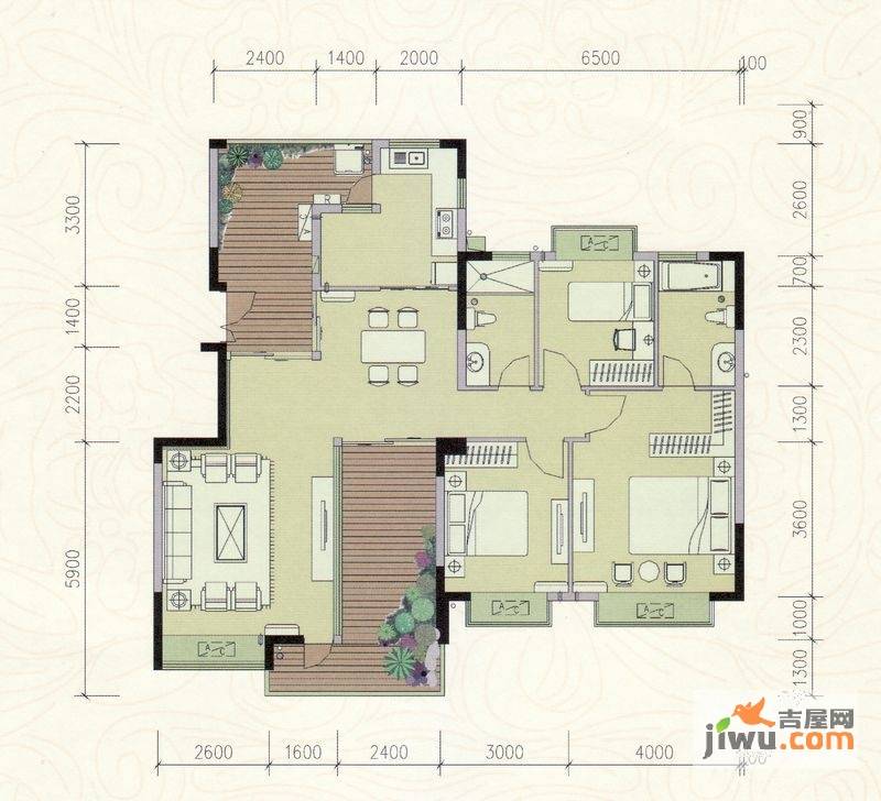 巴厘晓筑3室2厅2卫129㎡户型图