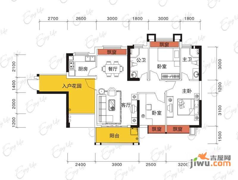 龙光海悦云天2室2厅2卫108㎡户型图