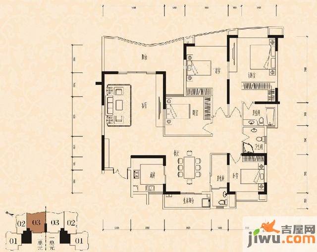 金域时代3室2厅3卫206.6㎡户型图