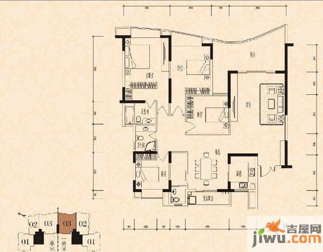 金域时代3室2厅2卫195.6㎡户型图