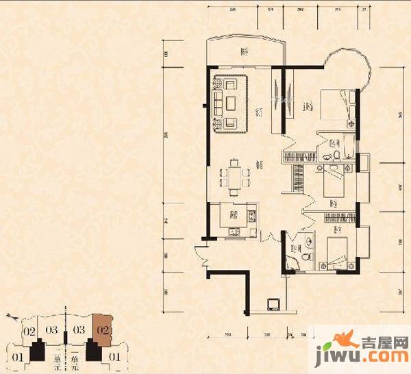 金域时代2室2厅2卫142㎡户型图