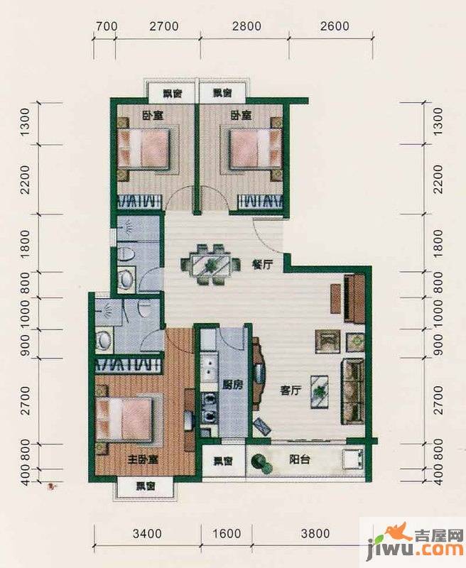 西江月3室2厅2卫93.3㎡户型图