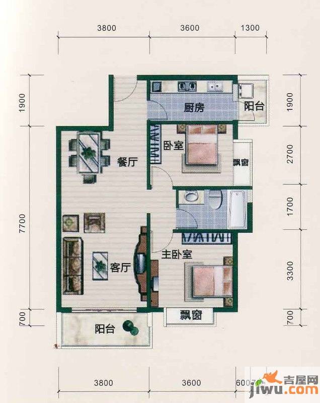 西江月2室2厅1卫85.3㎡户型图