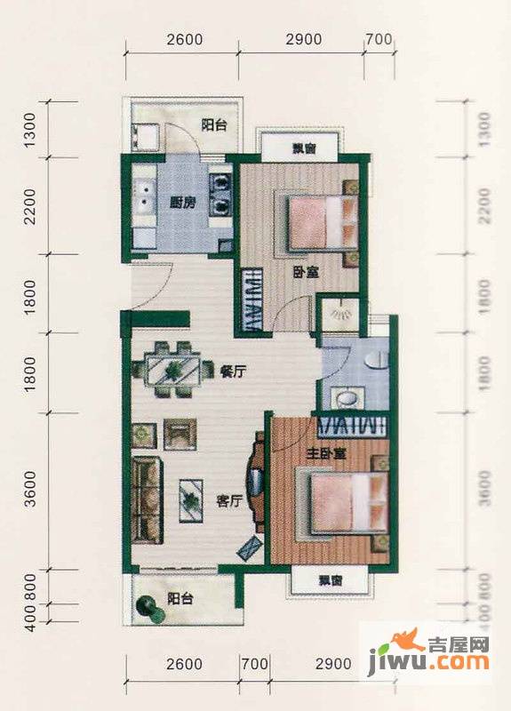 西江月2室2厅1卫66.5㎡户型图