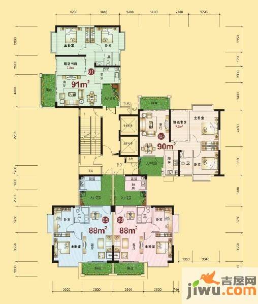 东方威尼斯3室2厅1卫91㎡户型图