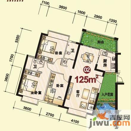 东方威尼斯2室2厅2卫125㎡户型图