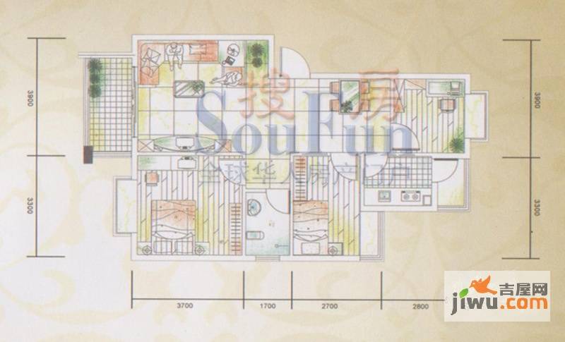 愉翠雅园3室2厅1卫82.7㎡户型图