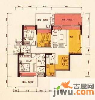 御景国际3室2厅2卫87.2㎡户型图