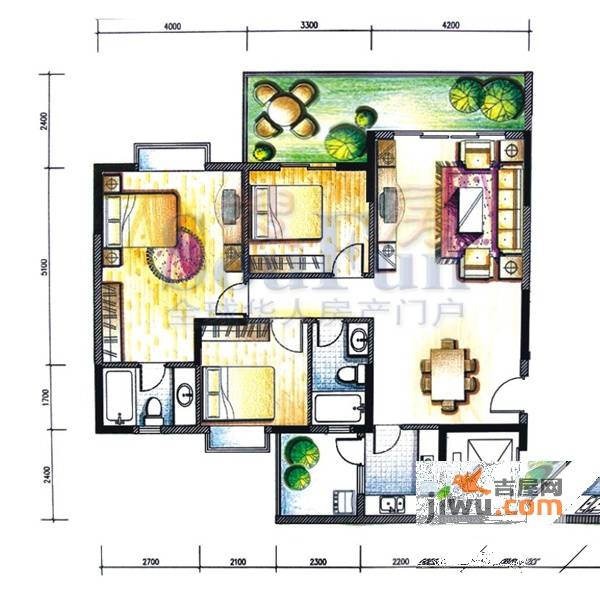 岭南世家一期4室1厅2卫85.4㎡户型图