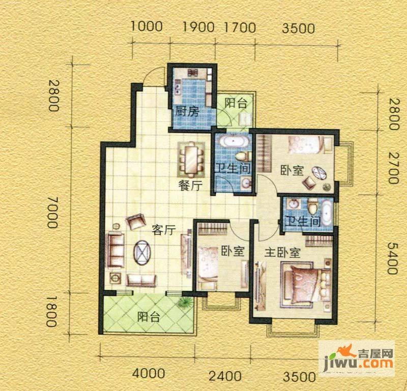 安宇花园三期4室2厅2卫99.4㎡户型图