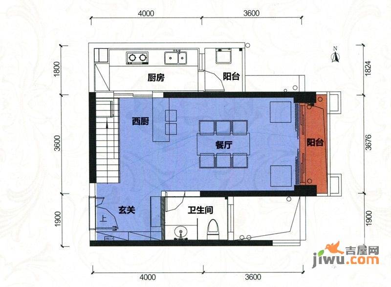 双水湾双水湾4栋2单元05房一层户型图2厅1卫1厨