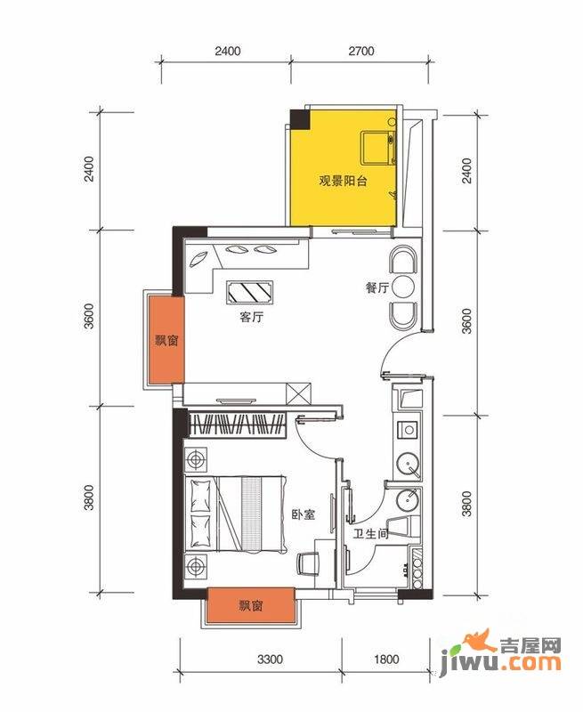 龙光海悦云天1室1厅1卫54.5㎡户型图