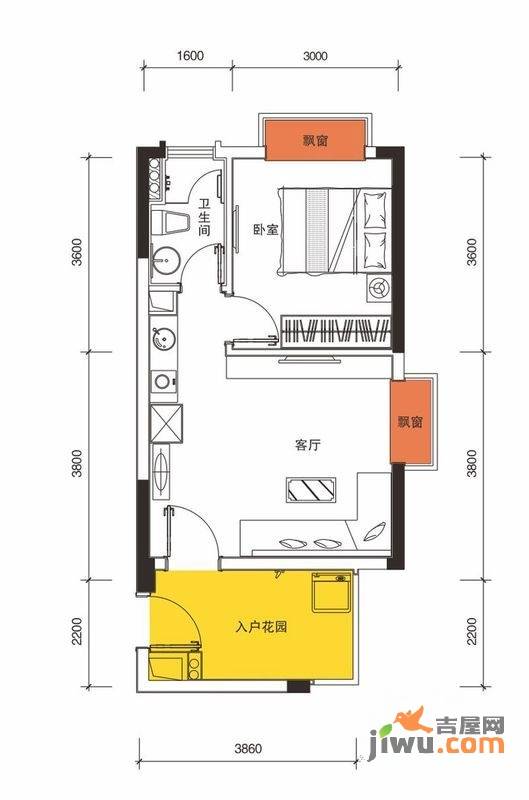 龙光海悦云天1室1厅1卫50.5㎡户型图