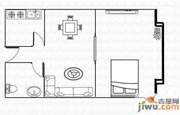 西江月1室1厅1卫50㎡户型图