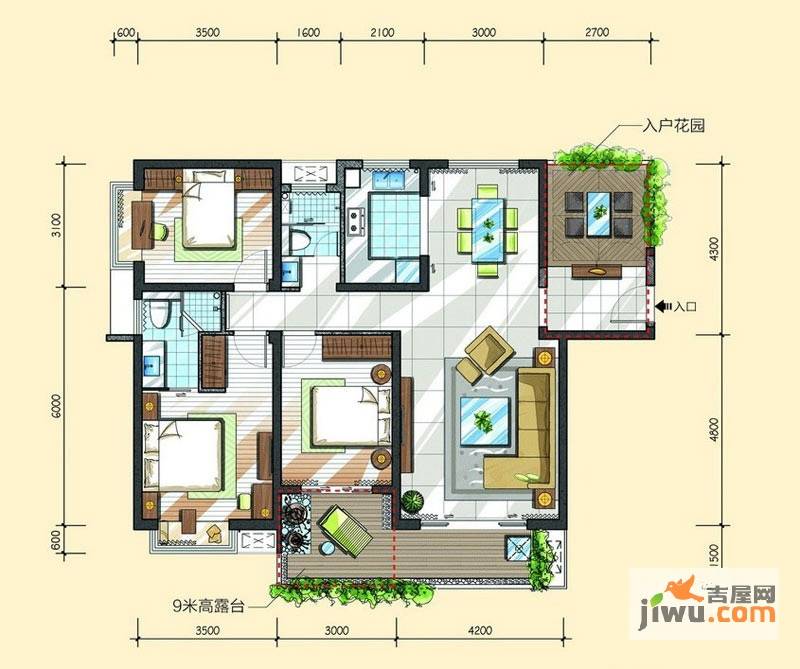 公园道1号3室2厅2卫123㎡户型图