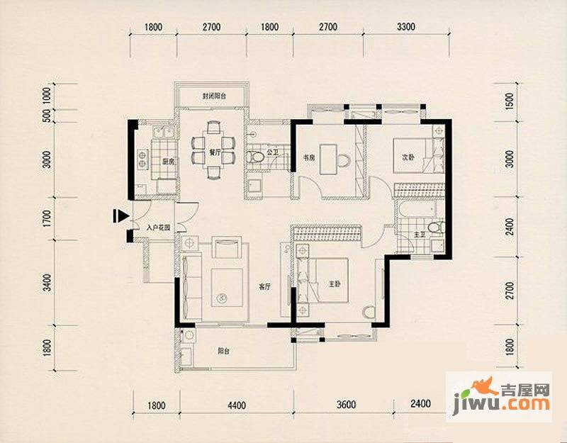 住宅莲花尚院3室2厅2卫126㎡户型图