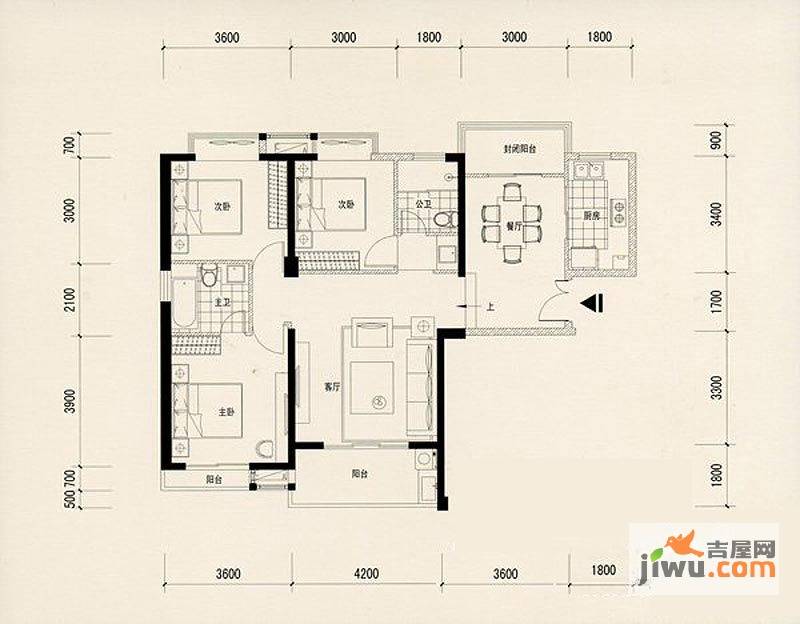 住宅莲花尚院2室2厅2卫127㎡户型图