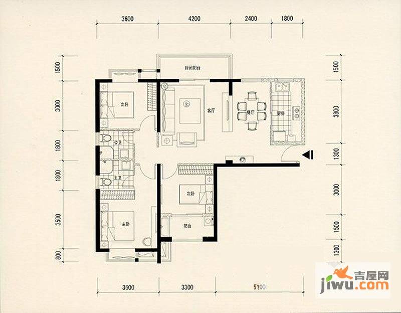 住宅莲花尚院3室2厅2卫125.4㎡户型图