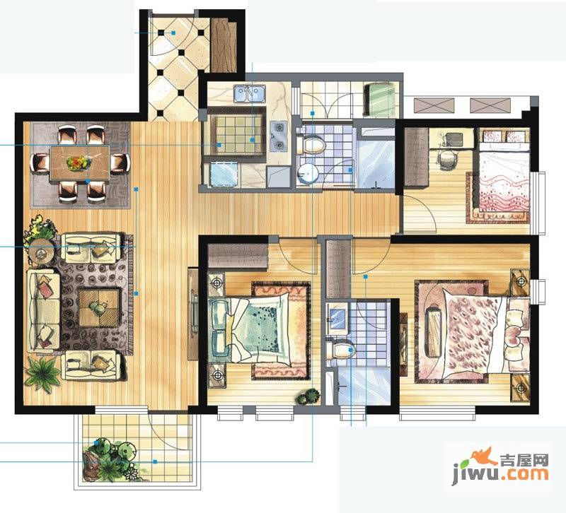 万科金域华府3室2厅2卫120㎡户型图