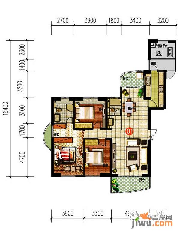 当代天境3室2厅1卫155.6㎡户型图