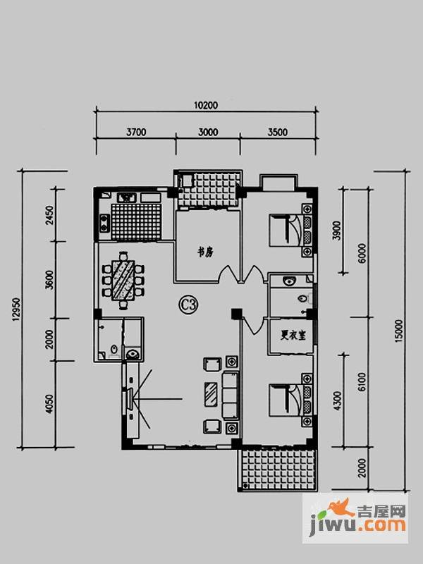 彩虹湾佳园3室2厅2卫145.6㎡户型图