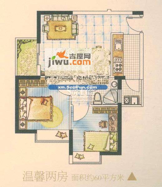 厦航同城湾2室2厅1卫60㎡户型图