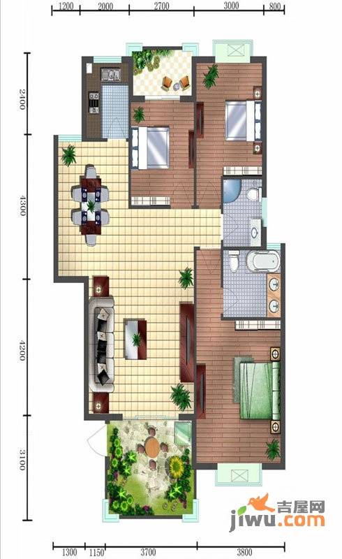 阳光翠庭3室2厅2卫120.4㎡户型图