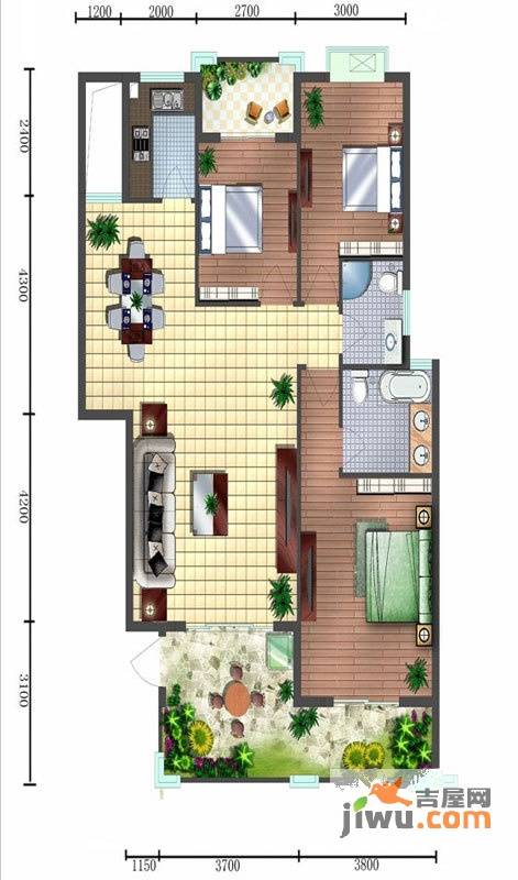 阳光翠庭3室2厅2卫120.4㎡户型图